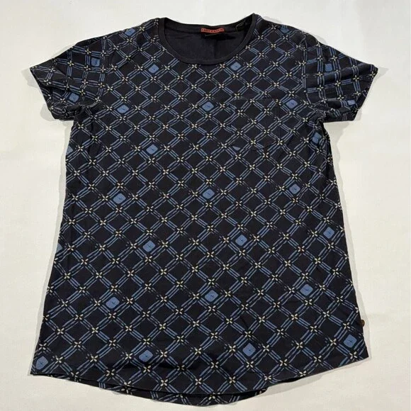 Scotch & Soda Men's Cotton Jersey Crew Neck Geometric Blue AOP Printed T-Shirt L - Picture 2 of 12